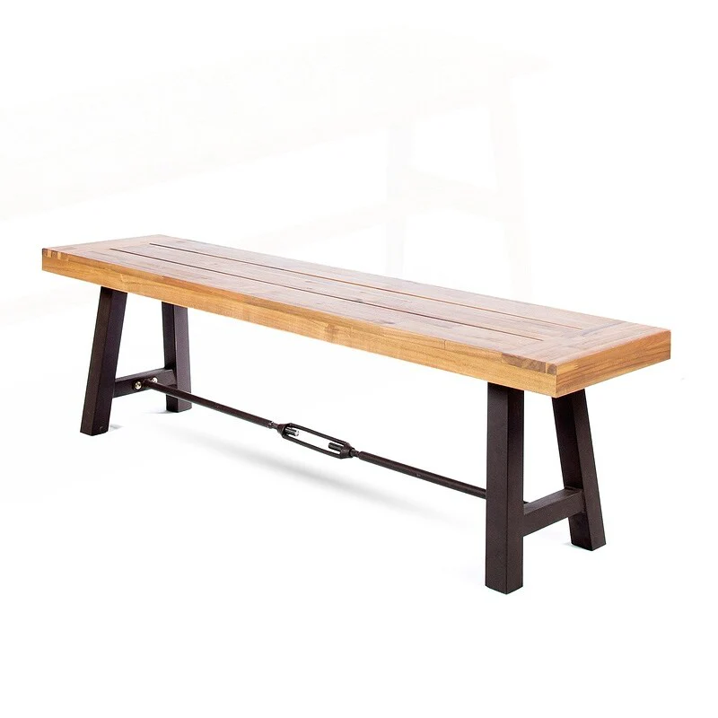 Charming Acacia Wood and Metal Outdoor Dining Bench for Stylish Patio