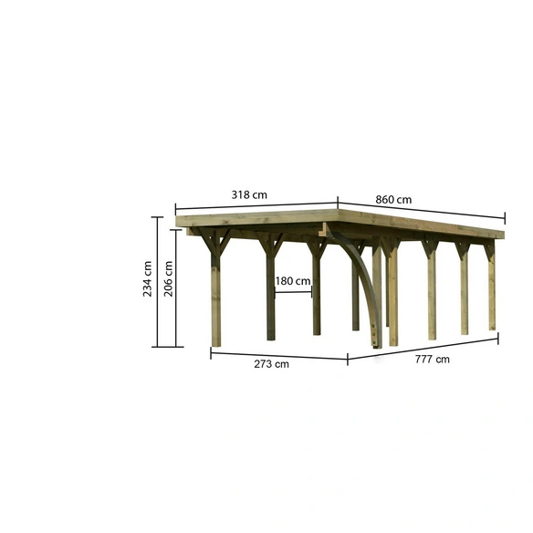 Einzelcarport »Classic 3 Variante B inkl. einem Einfahrtsbogen«, Außenmaß BxT: 273 x 777,5 cm, natur