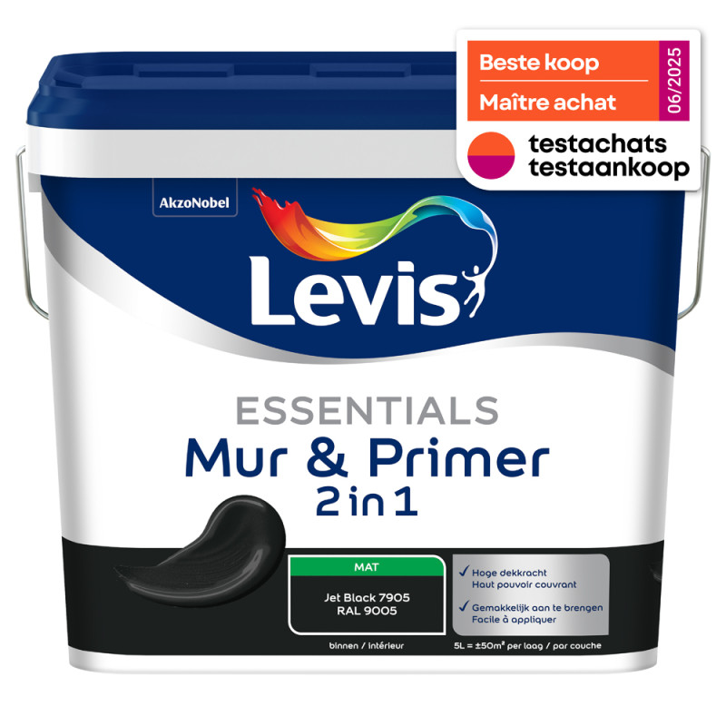 Peinture pour murs Essentials Mur & Primer 2-en-1 noir jet 2,5 L