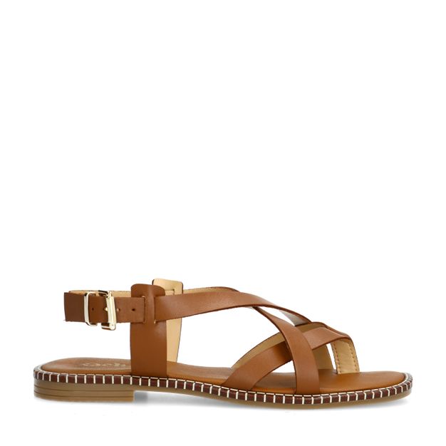 Cognac leren platte sandalen