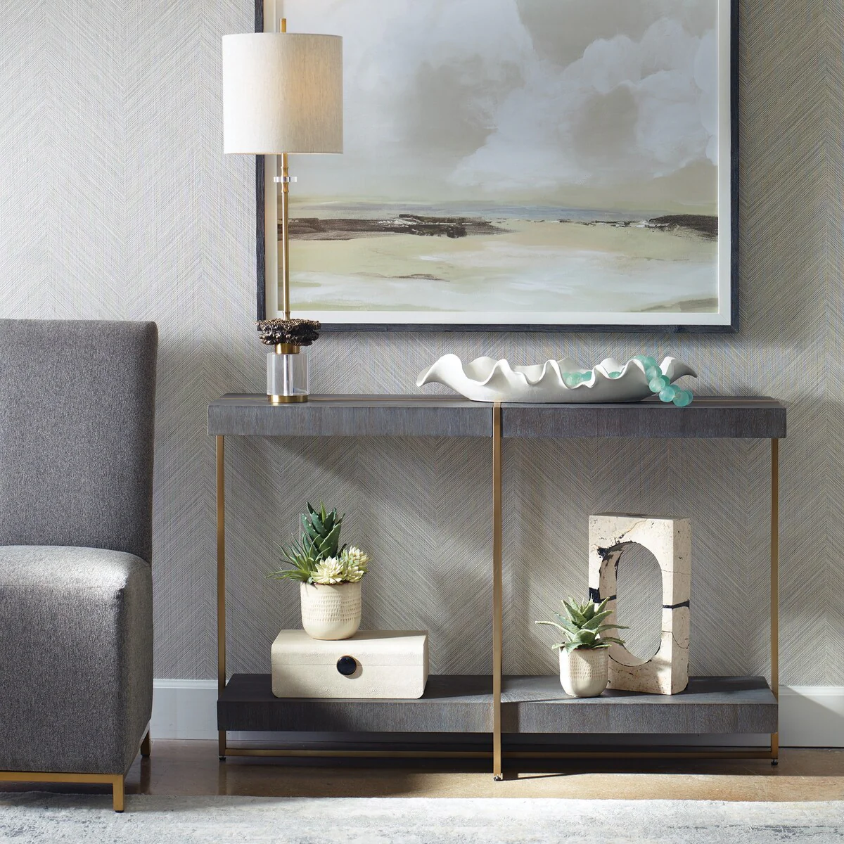 Uttermost Taja Modern Brass / Wood Console Table - 48W x 31H x 14D