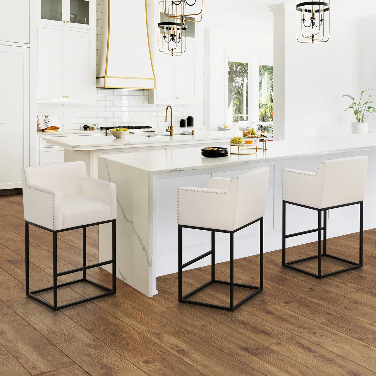 LUE BONA Modern Counter Height Bar Stools Fabric Upholstered Counter Stool