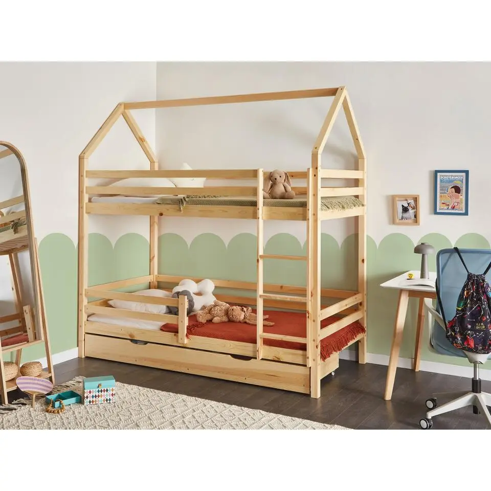 GIRGOLS - Stapelbed - Lichtbruin - 90 x 200 cm - Dennenhout