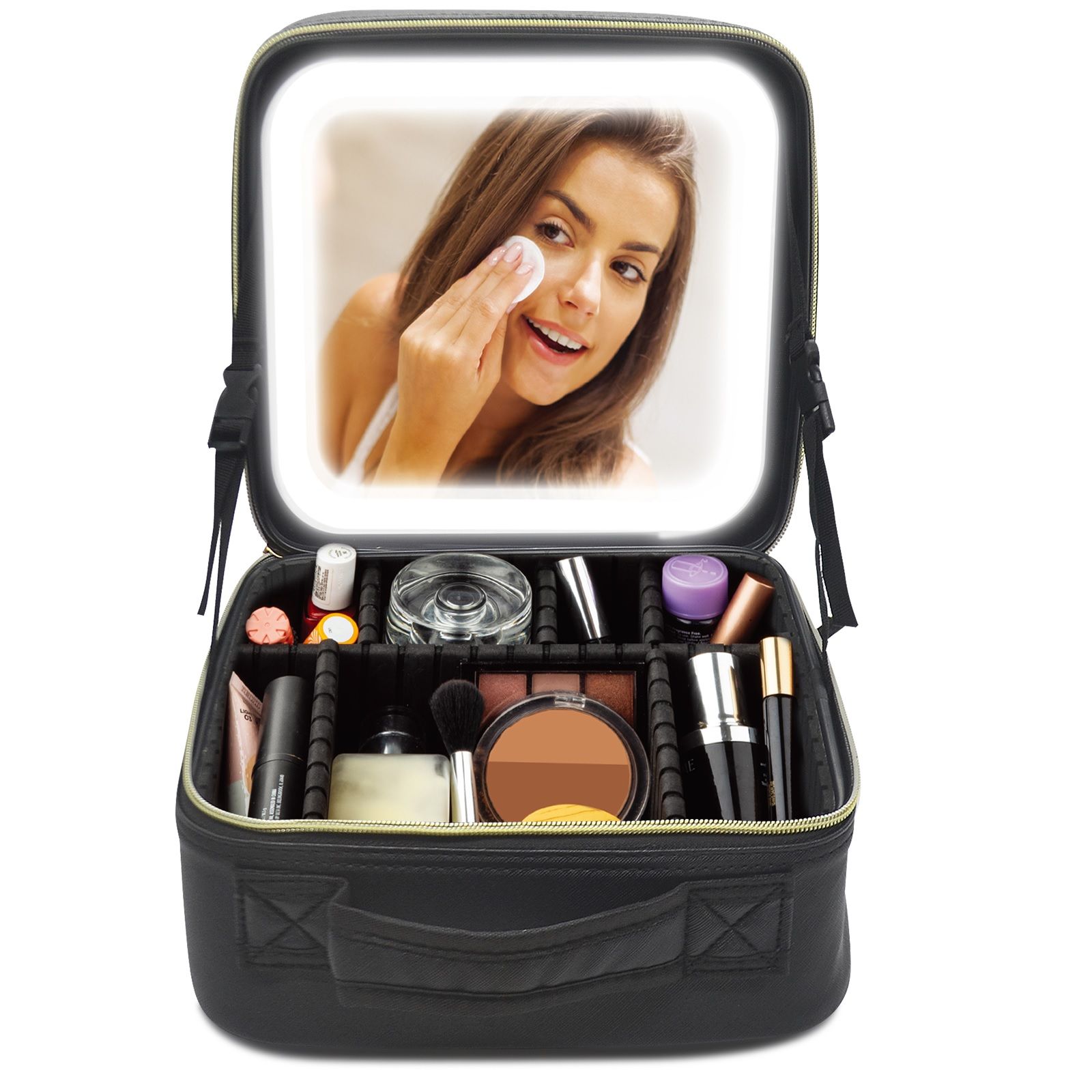 Gr8 Home Black Cosmetic Makeup Vanity Travel Case Make Up Storage Box Bag With LED Mirror