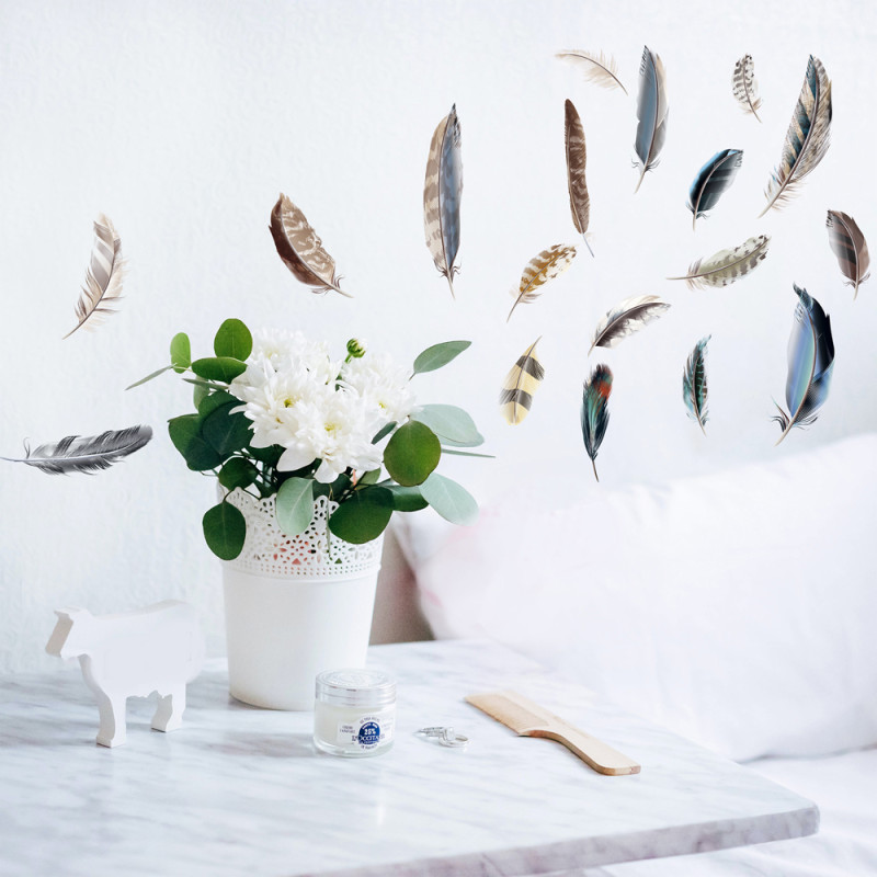 Planche de stickers Plumes multicolores 24 x 68 cm