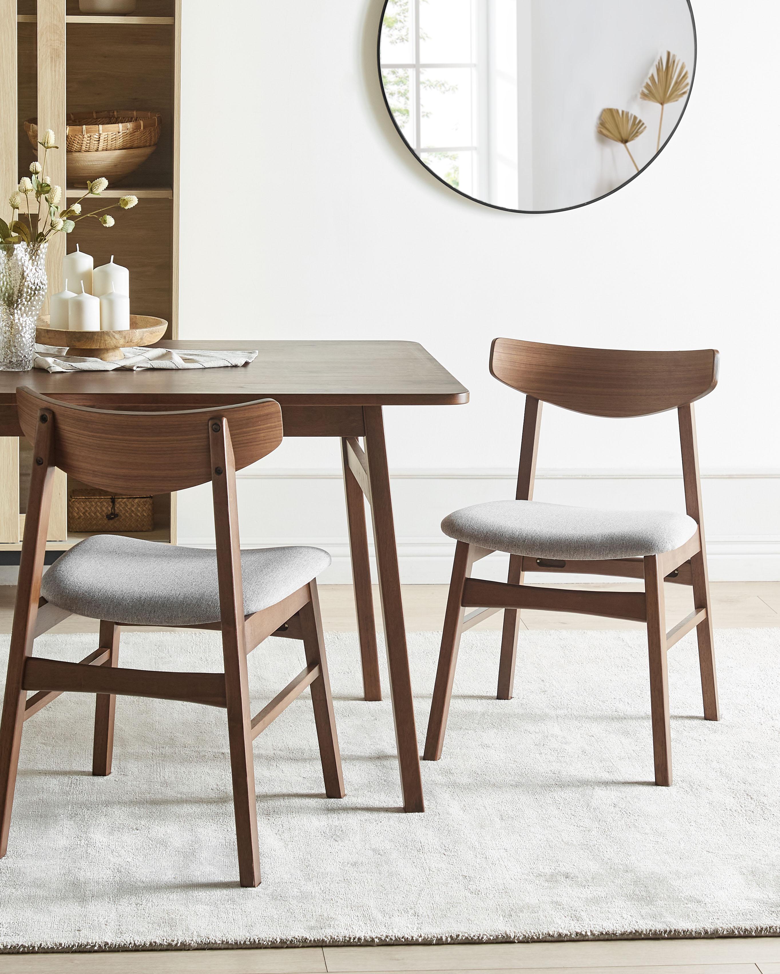 Set of 2 Dining Chairs SMILEY Wood Brown/ Grey