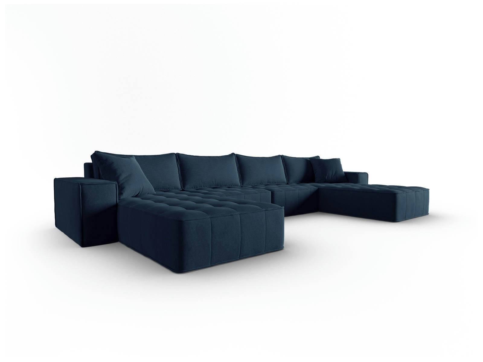 MIKE - Canapé panoramique modulable 6 places en tissu structurel blue jeans