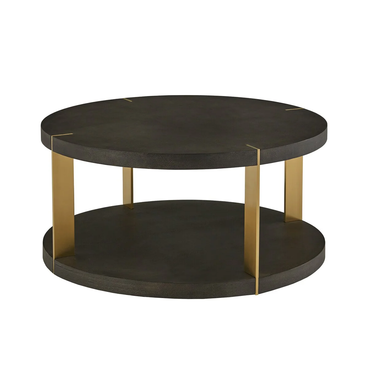 Vennesla Gold Finish Metal Dark Brown Faux Shagreen Round Table Set by iNSPIRE Q Bold