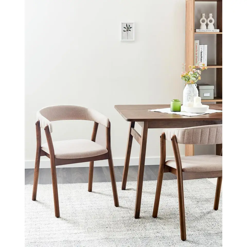 MYLO - Eetkamerstoel set van 2 - Donkerhout/Beige - Polyester