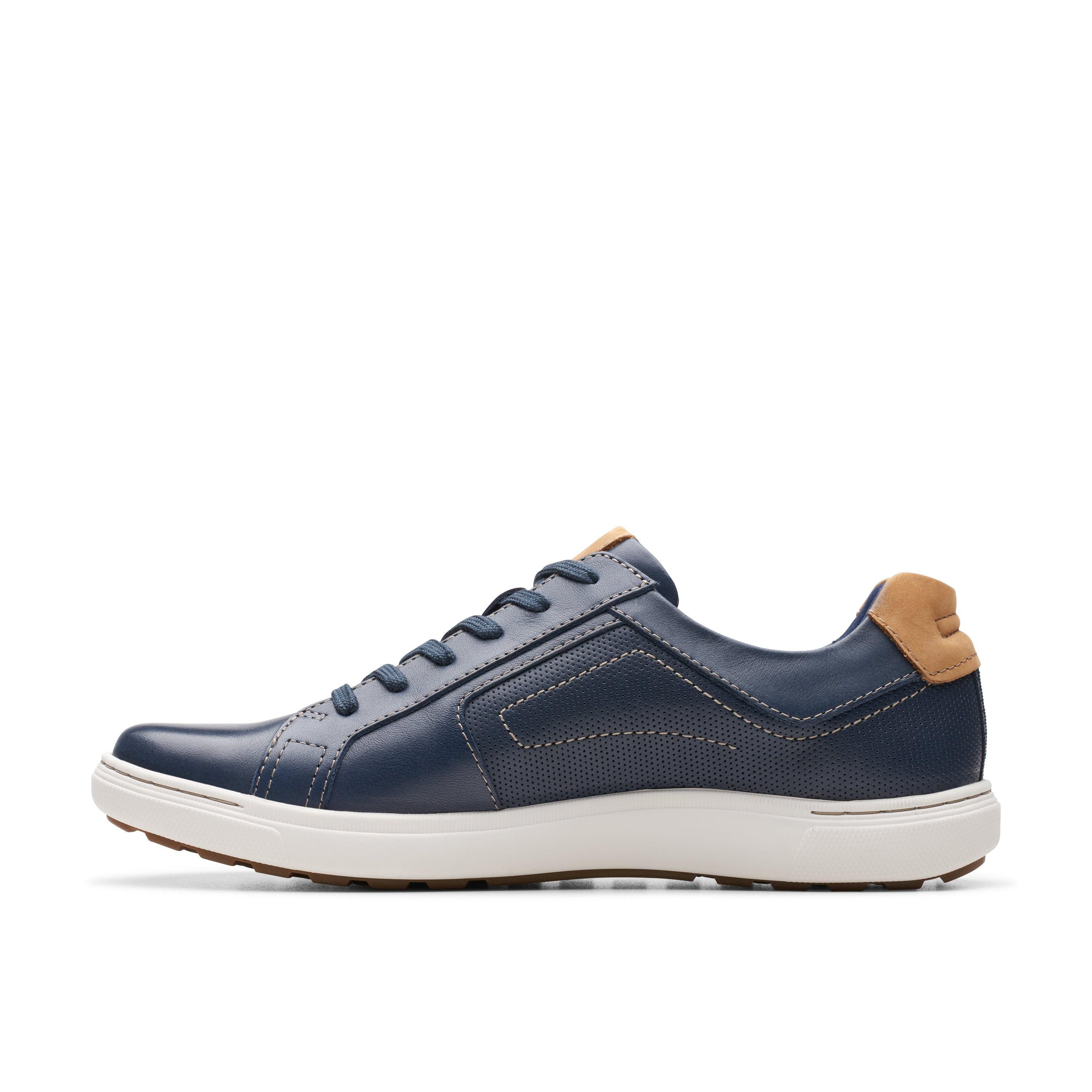 Clarks Mapstone Lace Navy Leather Trainers,Lace Up