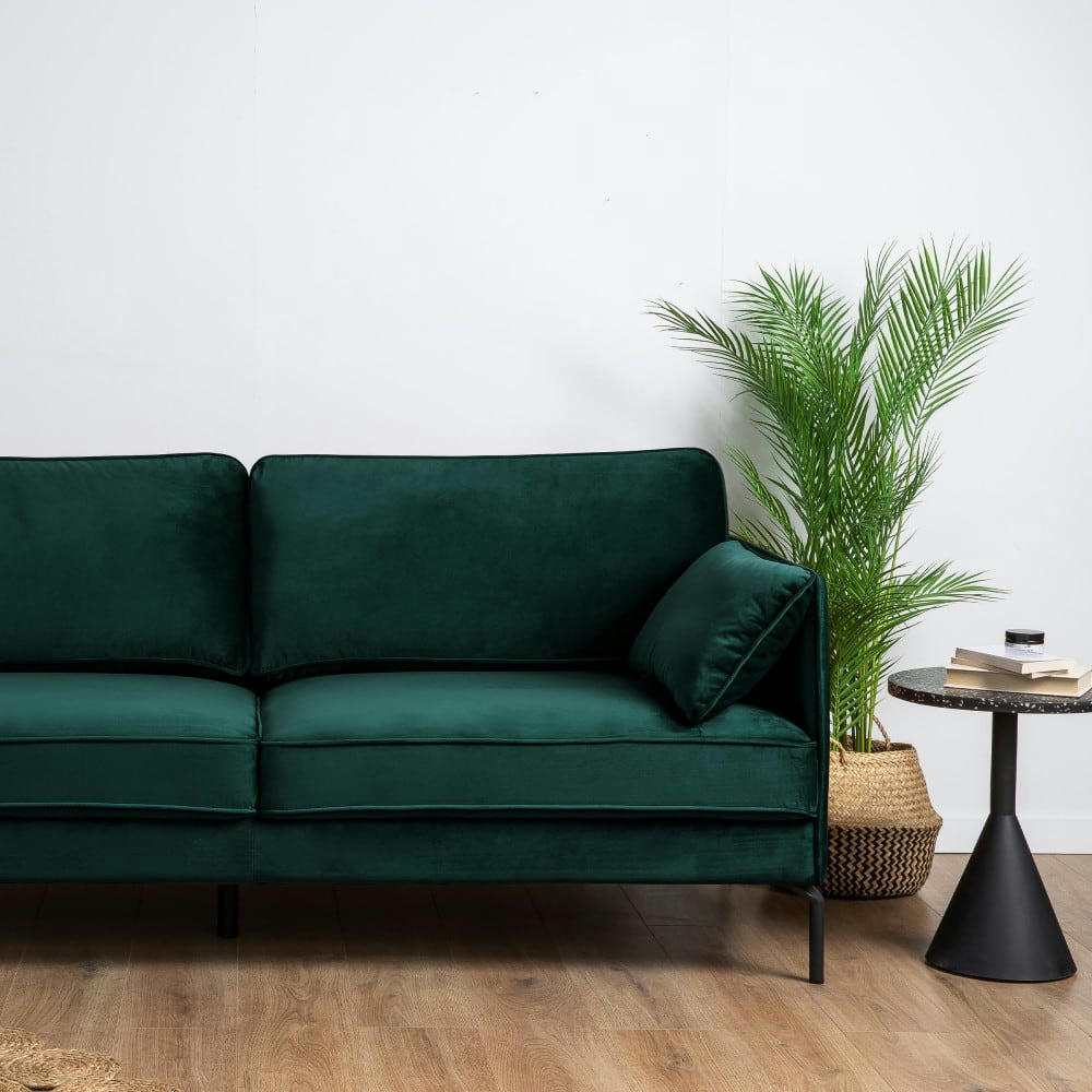 SOMERDALE - Canapé 3 places en velours vert forêt