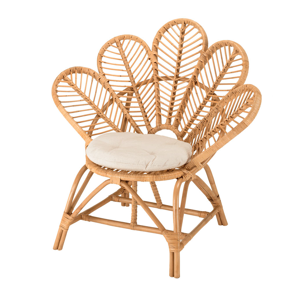 Fauteuil en rotin bohême avec coussin blanc MANY