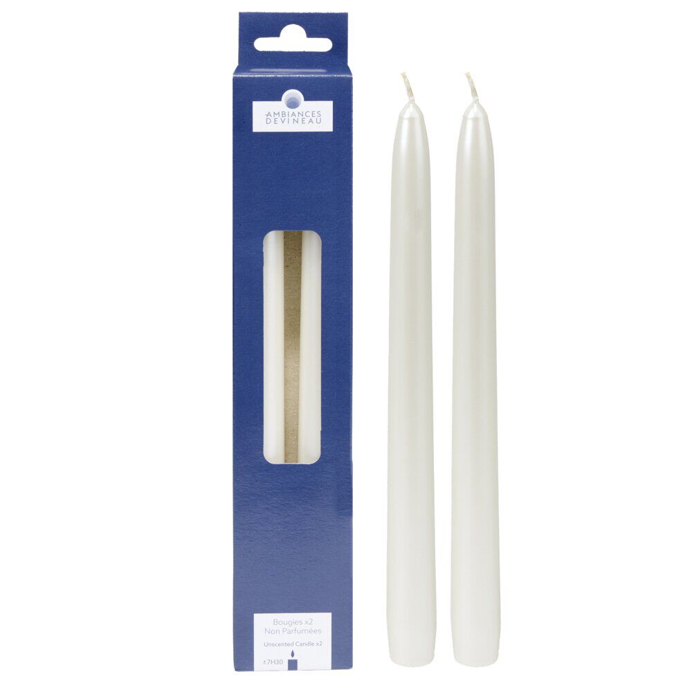 Bougie cire X2 pcs forme flambeau torsadé H25 cm blanc