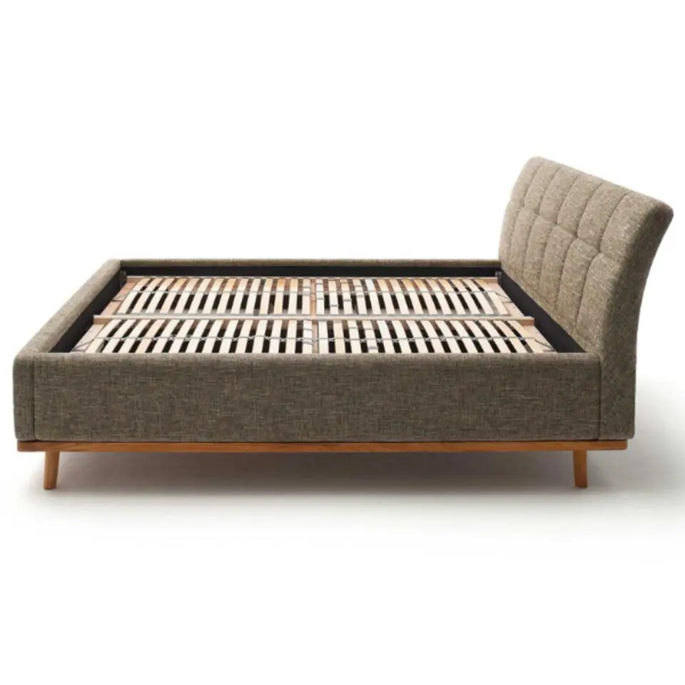 Gecapitonneerd bed C&eacute;zanne 180x200cm met opbergruimte - khaki/eik