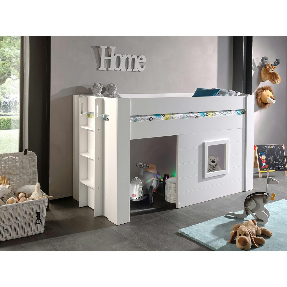 NOAH - Lit cabane 90x200 sommier inclus blanc