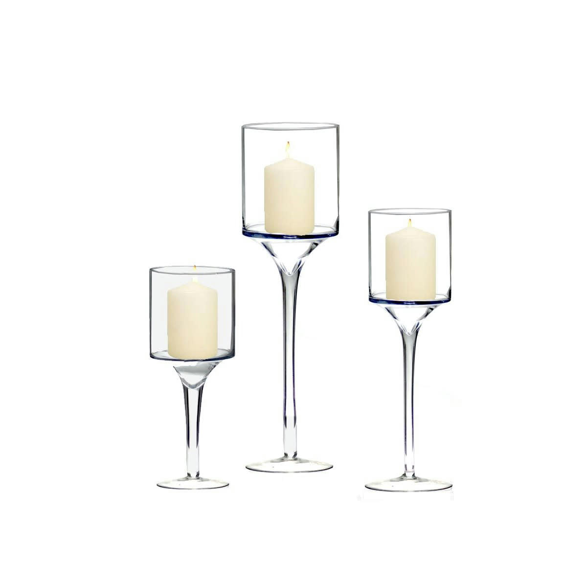 - Photophore sur pieds en verre transparent - Lot de 3