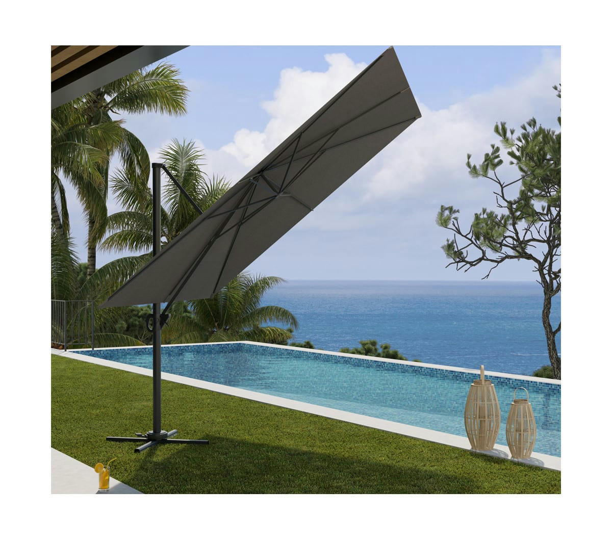 SUNKING - Parasol déporté 3x3m  - gris anthracite en aluminium