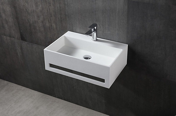Lavabo à suspendre 60x40x20cm en fonte minérale avec porte-serviettes intégré - TWG02