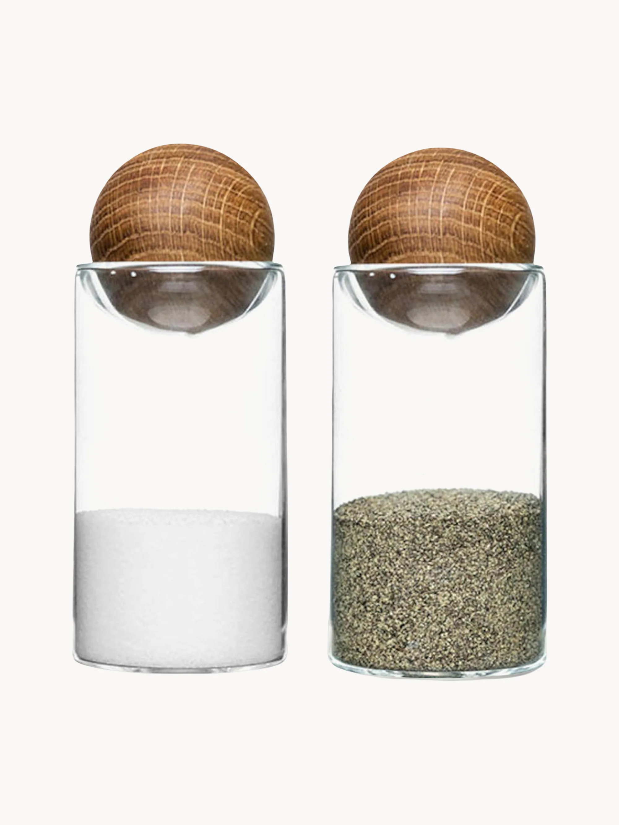 Mundgeblasene Salz- und Pfefferstreuer Nature mit Holzdeckel, 2er-Set
