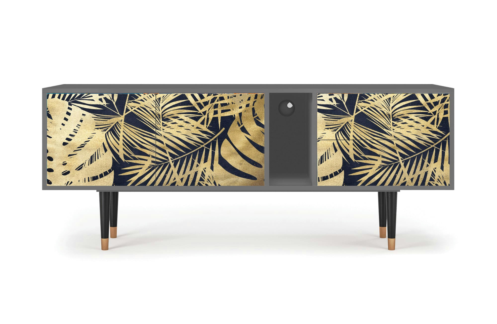 JUNGLE VIBES - Meuble TV  bleu et jaune 2 tiroirs et 2 portes L 170 cm