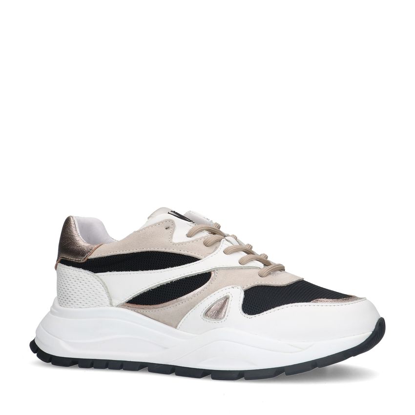 Manfield Witte leren sneakers met mesh details