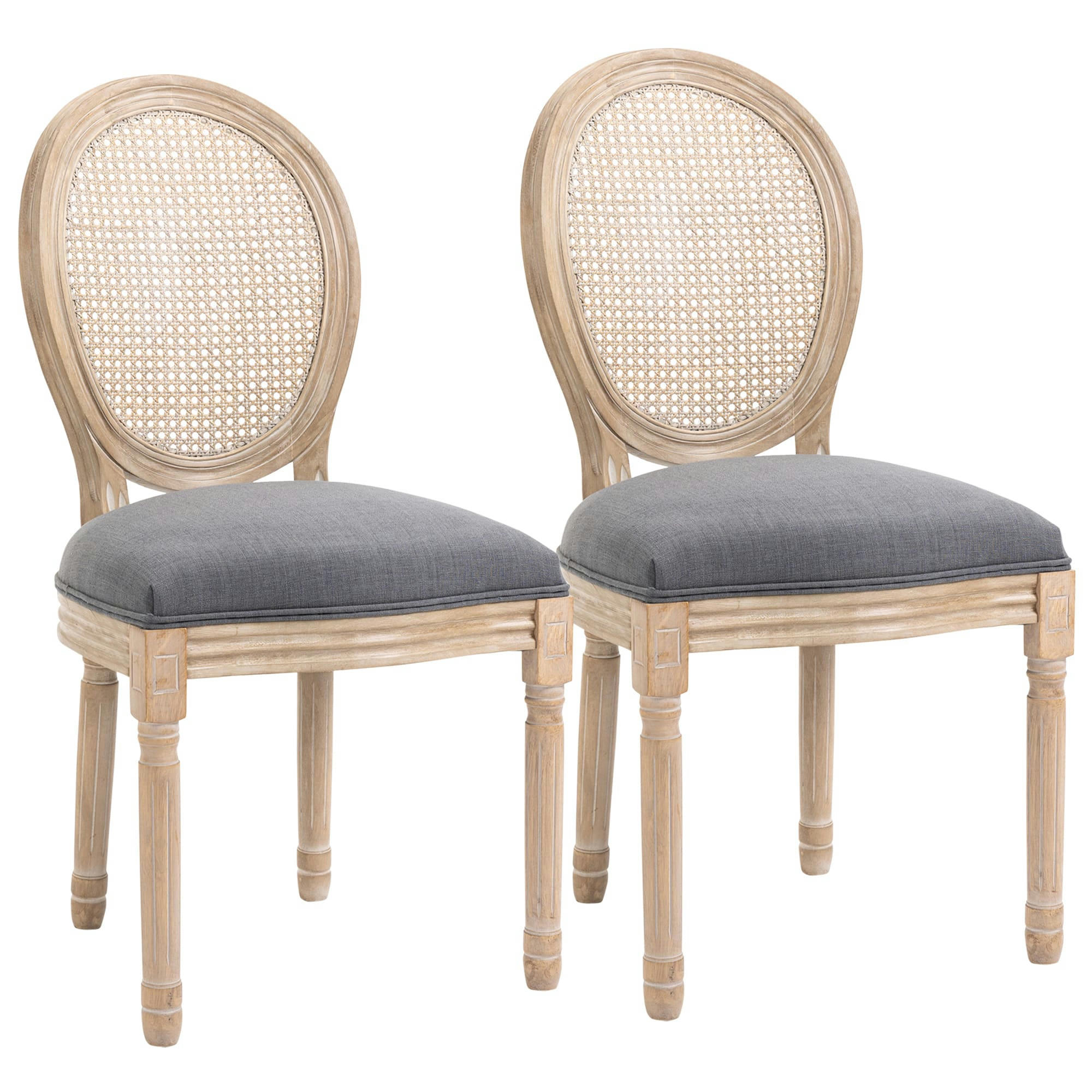- Lot de 2 chaises de salle à manger médaillon style Louis XVI gris