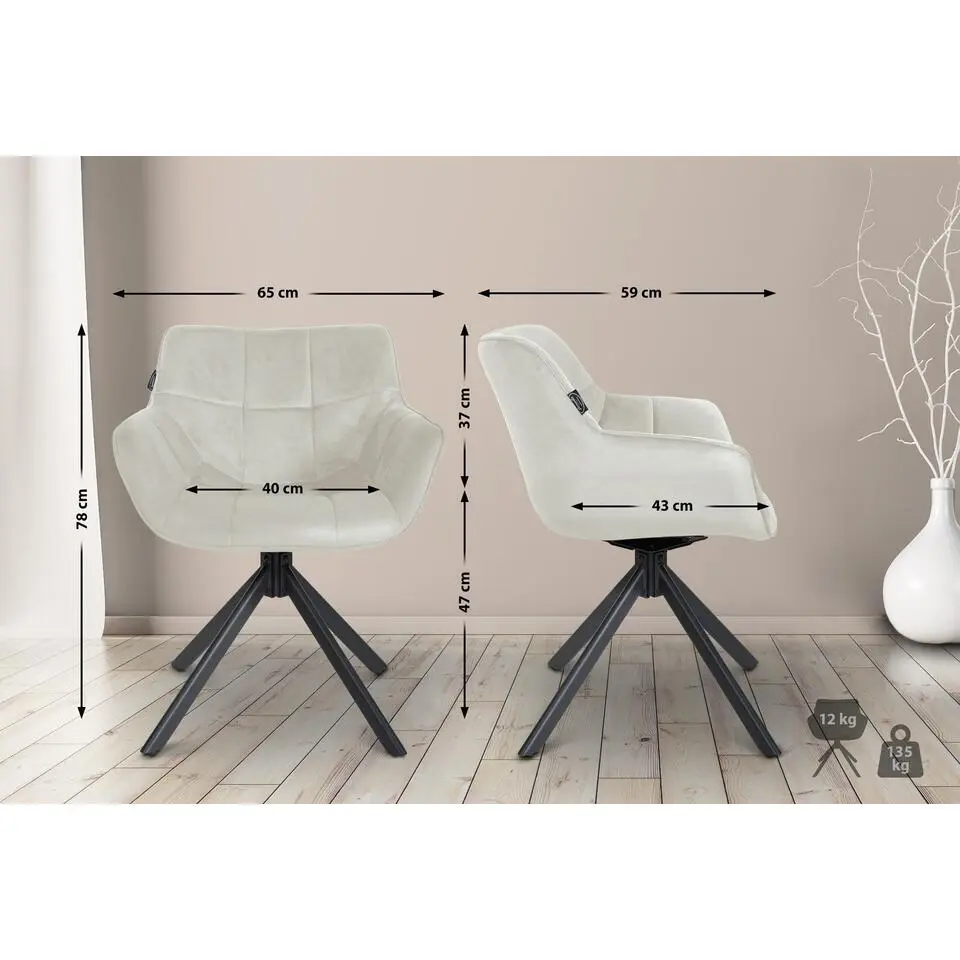 CLP Eetkamerstoel Westport zwart Frame - Fluweel - creme