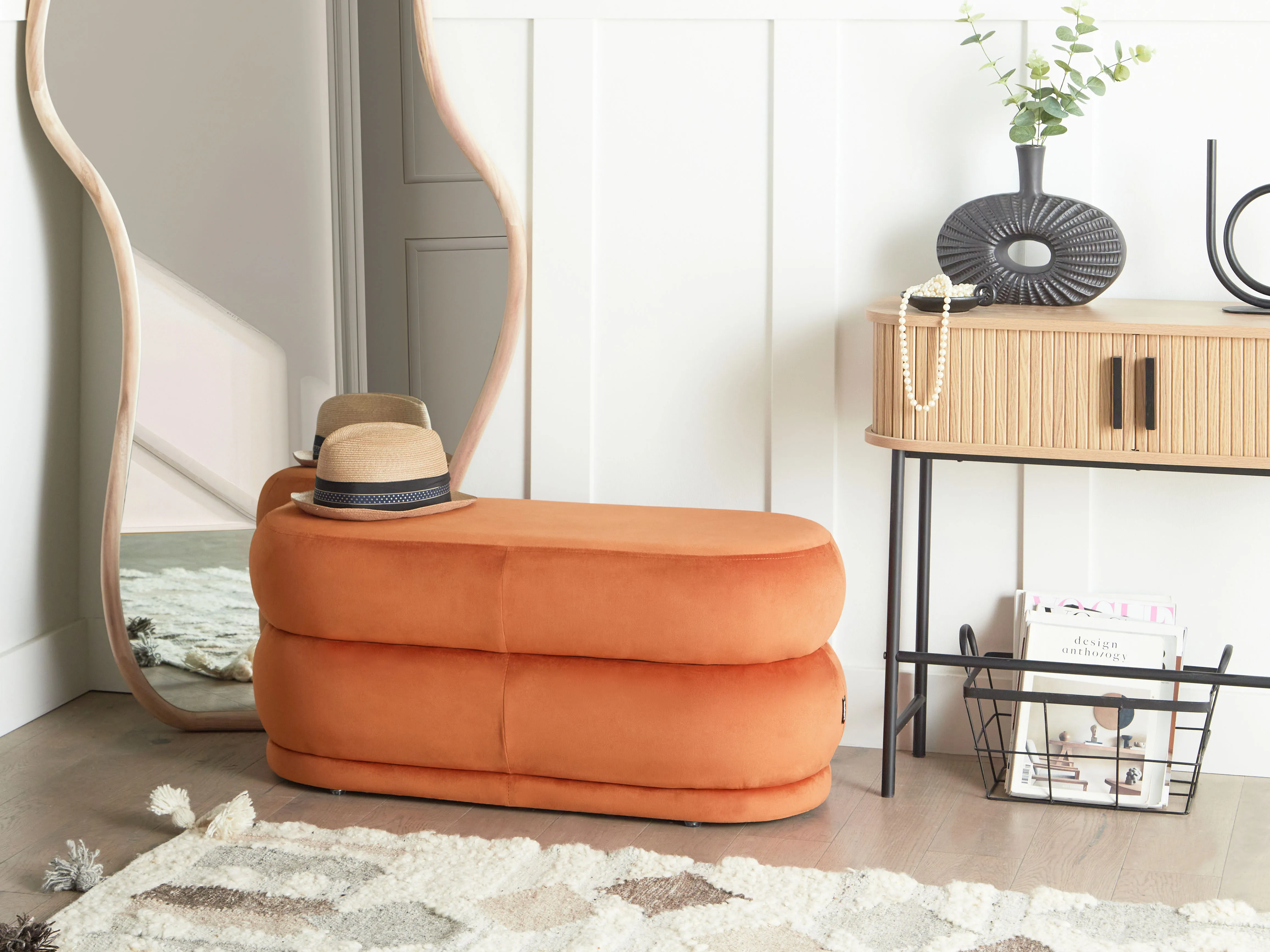 Upholstered Bench ELLENDALE Velvet Orange