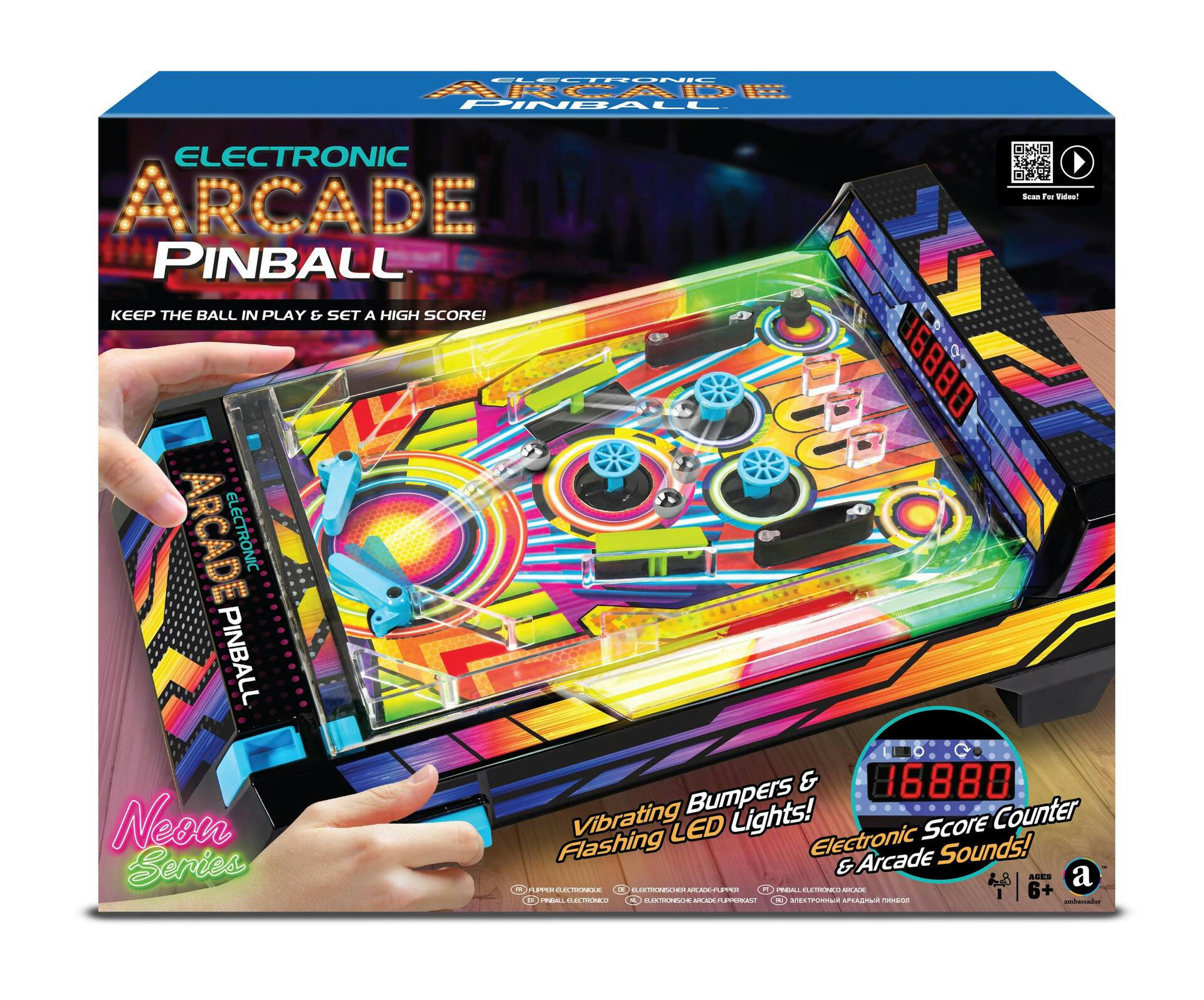Electronic Arcade Pinball, Vibrating Bumpers and LED Lights, Ages 6+