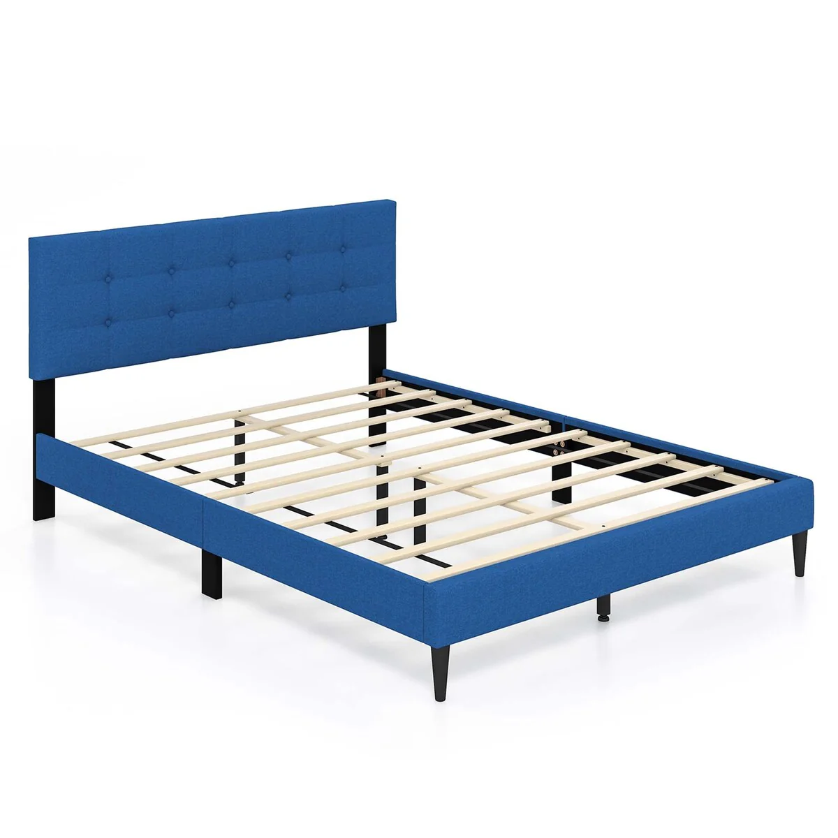 Costway Queen Upholstered Platform Bed Mattress Foundation Button