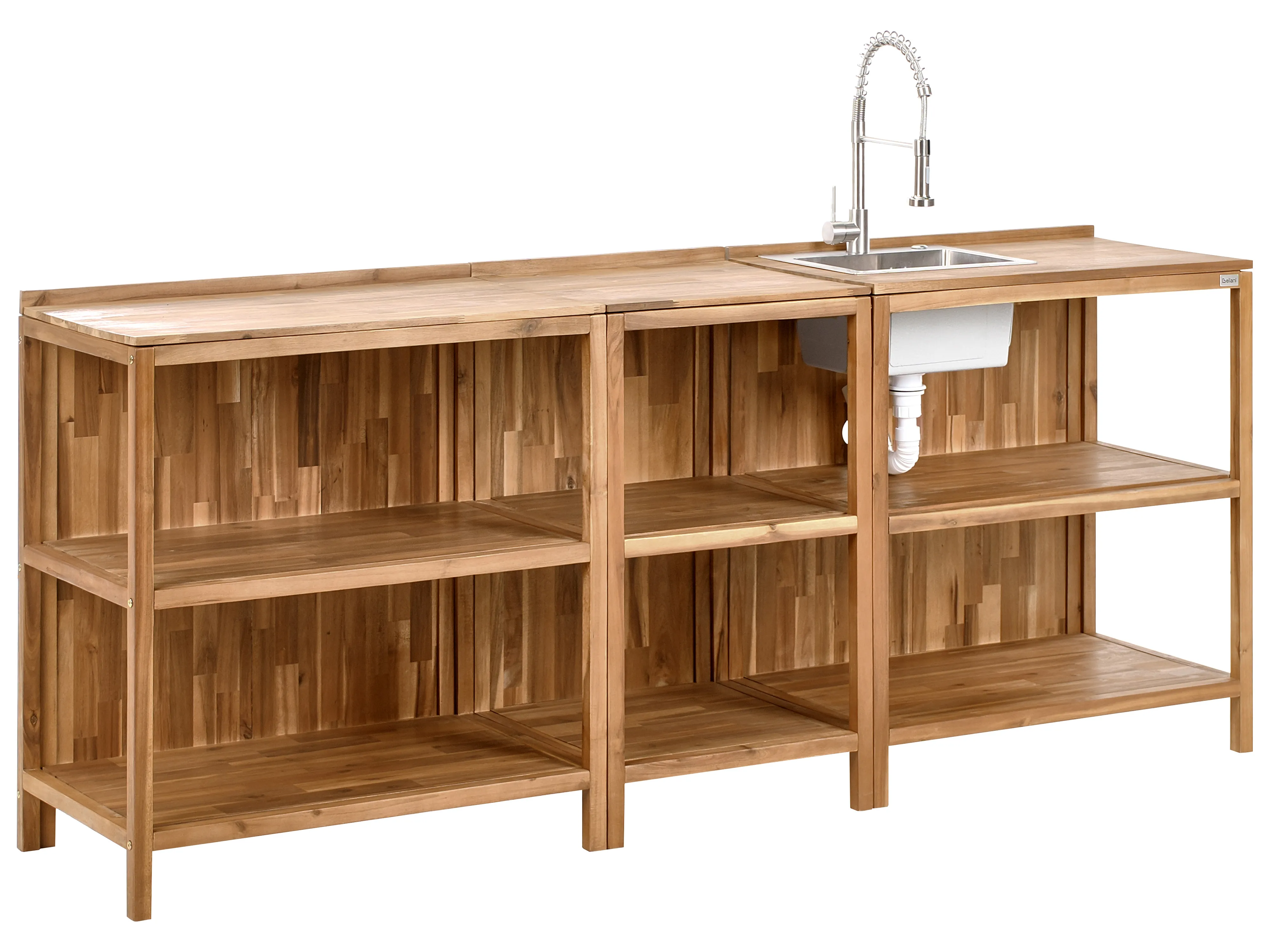 3 Piece Outdoor Kitchen Set with Sink VENOSA Acacia Wood Brown/ Silver