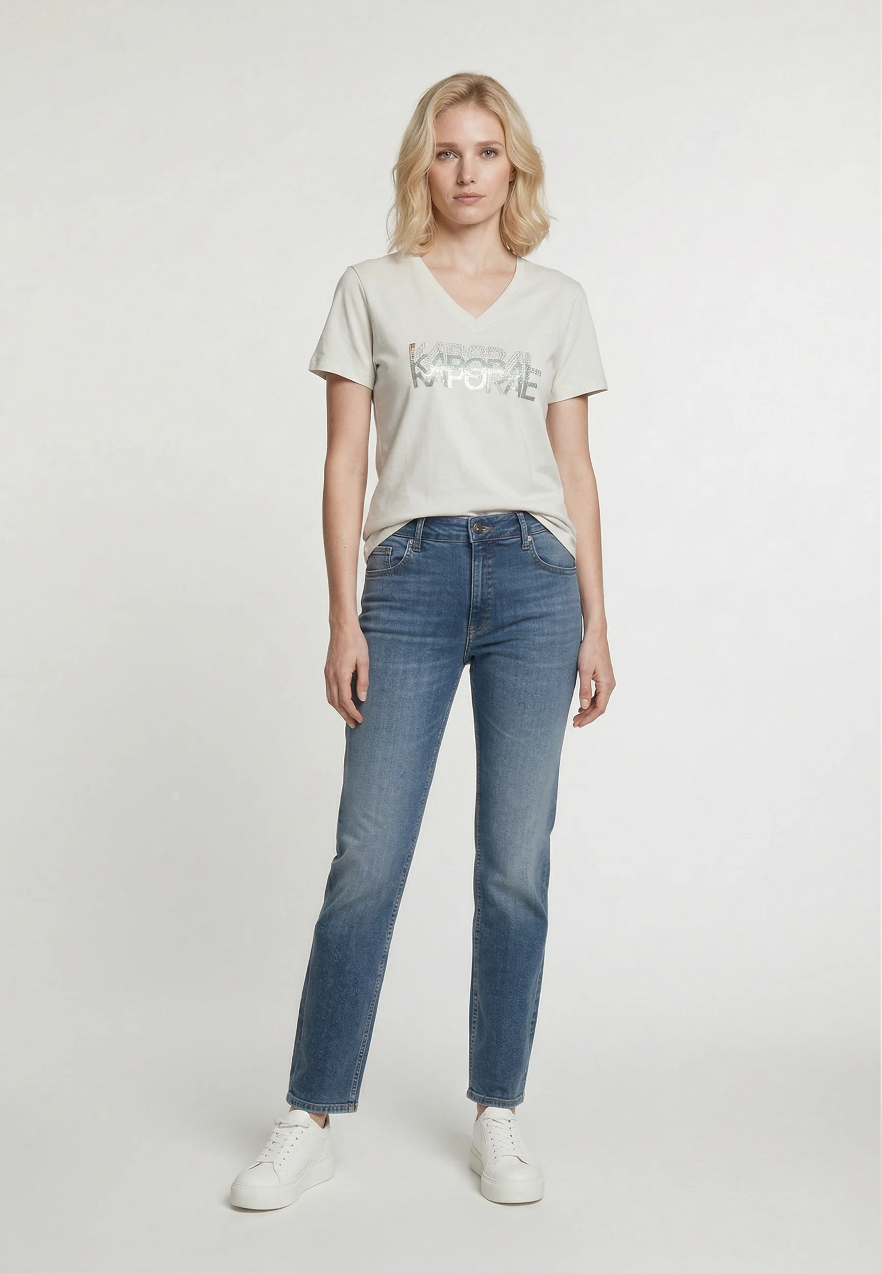 T-shirt manches courtes slim crème coton stretch LIA