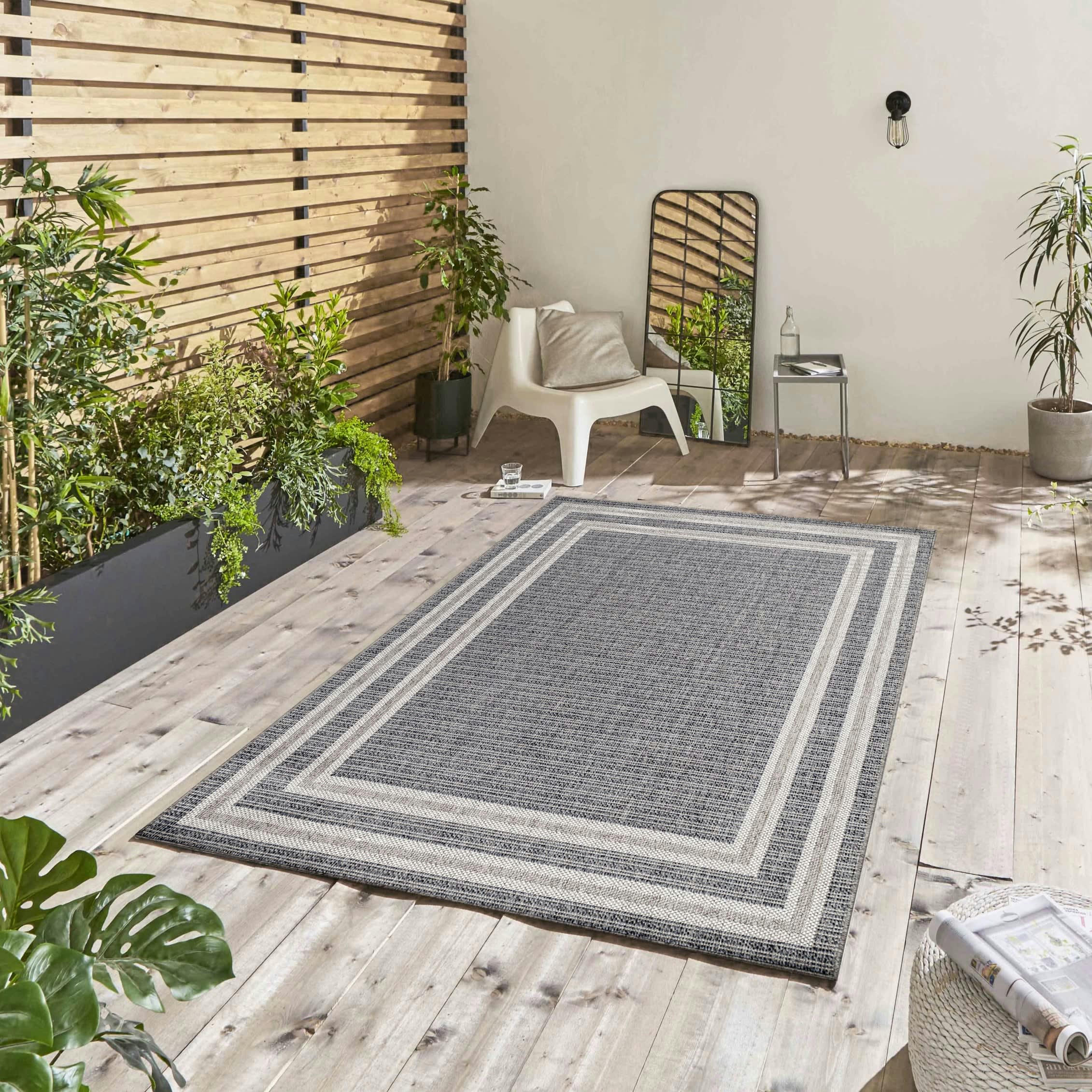 TOPO - Tapis extérieur tissé plat gris et greige 80x150cm
