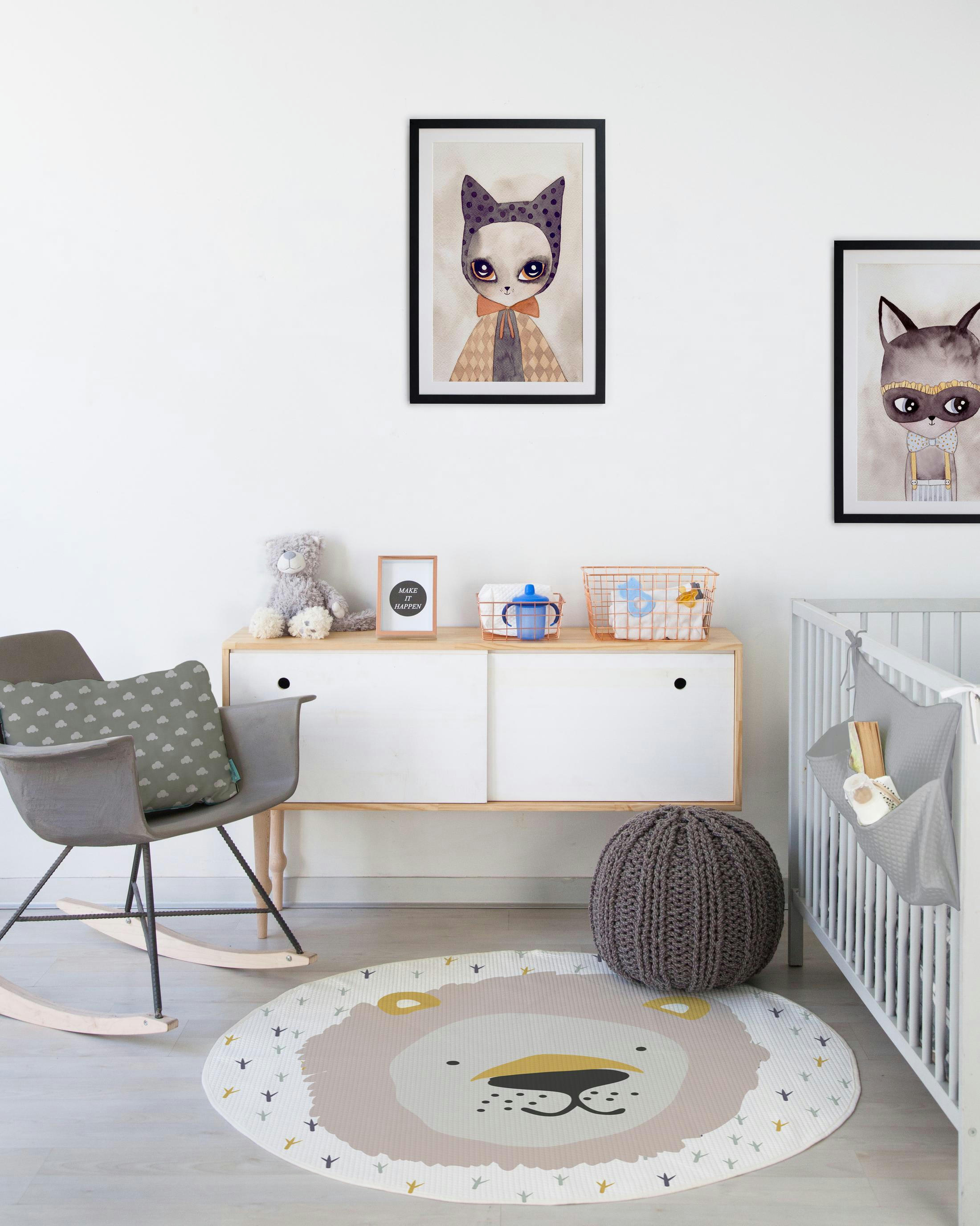 LION - Tapis enfants circulaire en piqué à imprimé Lion