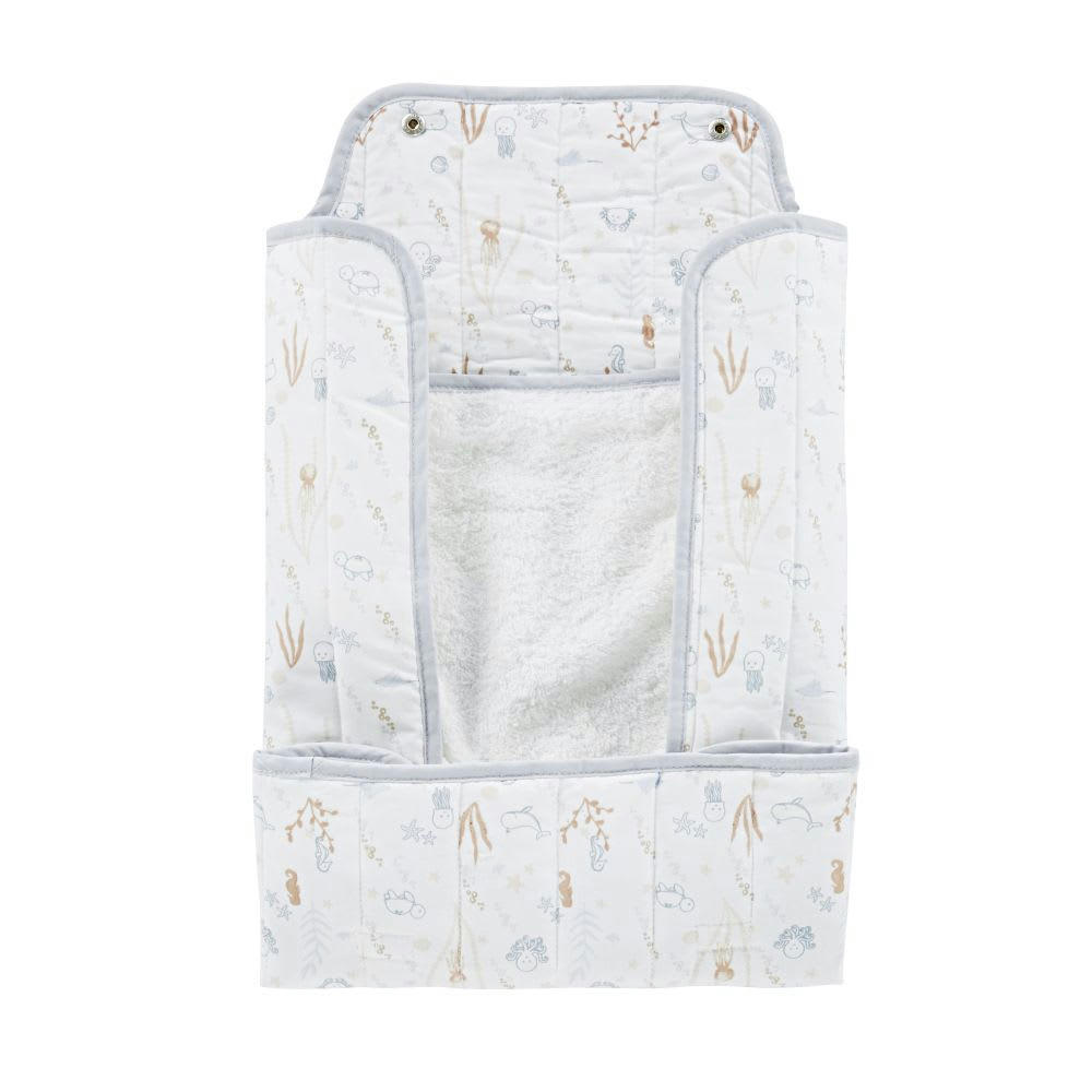 - Matelas à langer bébé de voyage imprimé blanc, gris et corail