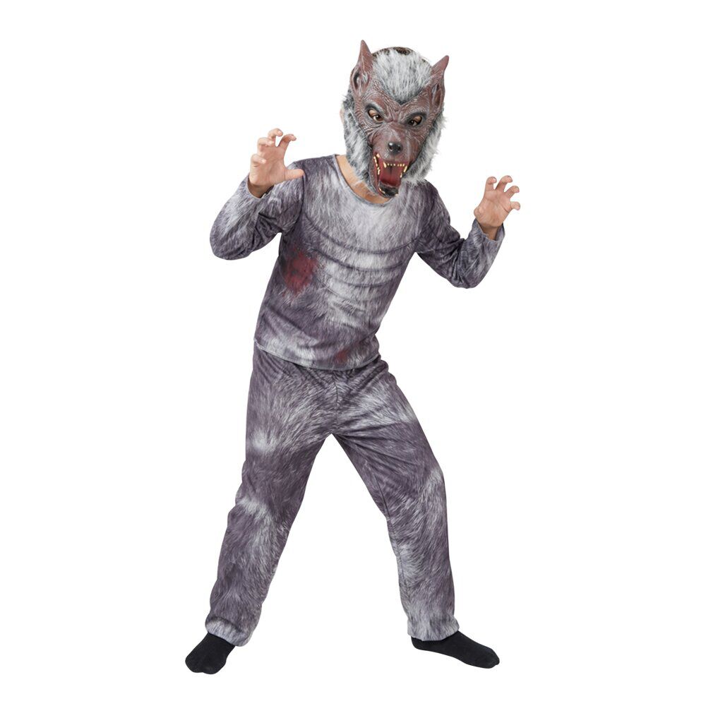 Déguisement Halloween enfant loup garou 3 pièces polyester gris 7/10ans