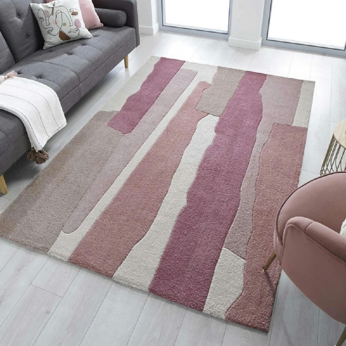CALABRE - Tapis de salon moderne en Polyester Rose 120x170 cm