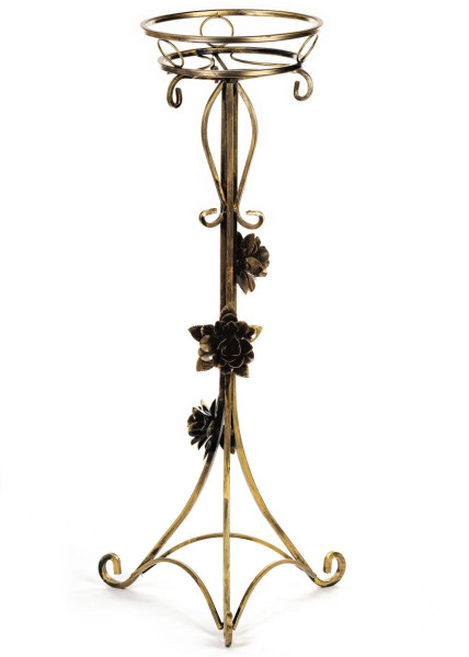 Kwietnik metalowy ozdobiony różami złoty 95 cm
