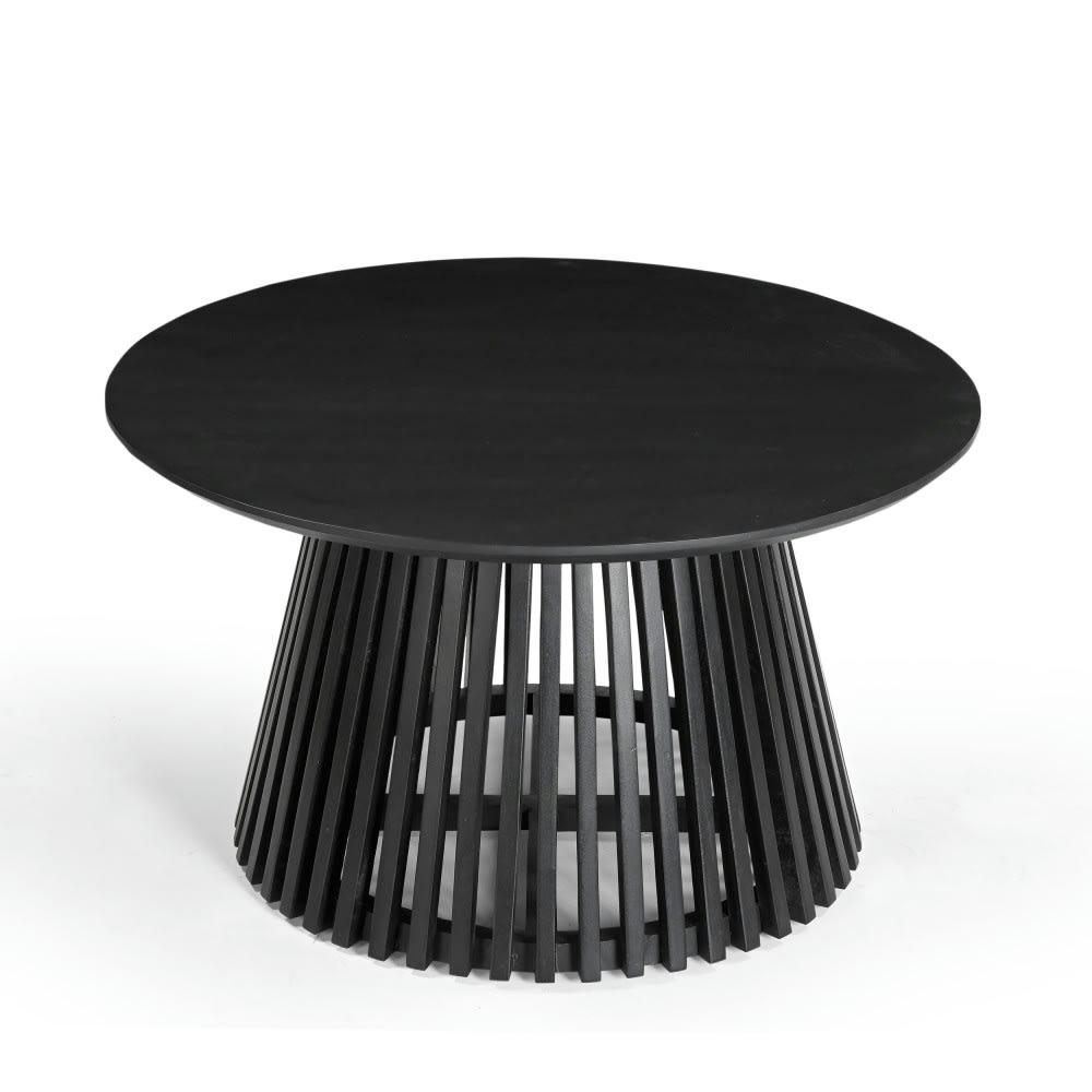 JAMBI - Table basse ronde en bois massif D80cm noir