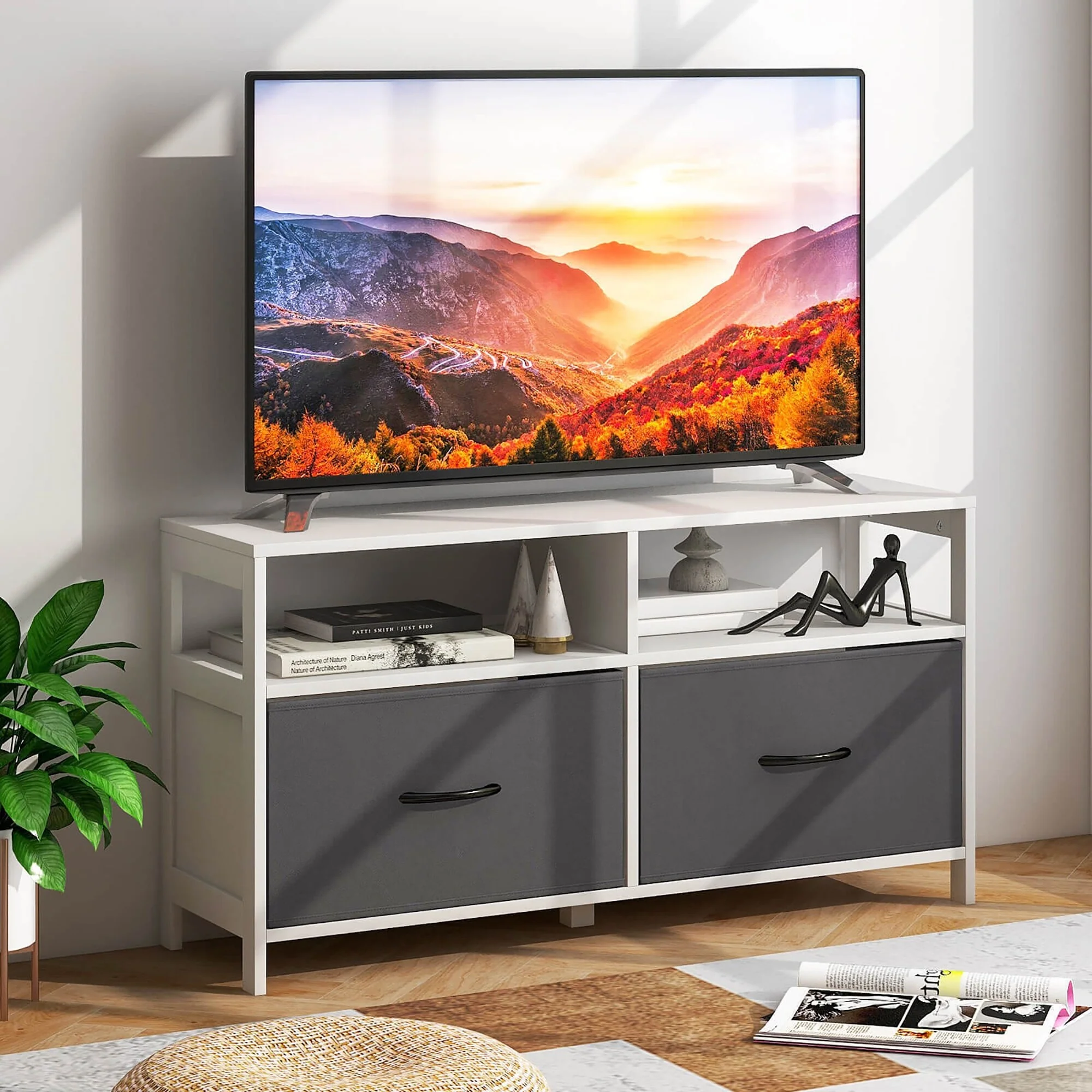 Gymax Fabric Dresser for Bedroom Chest of Drawers w/ 2 Drawers & 2