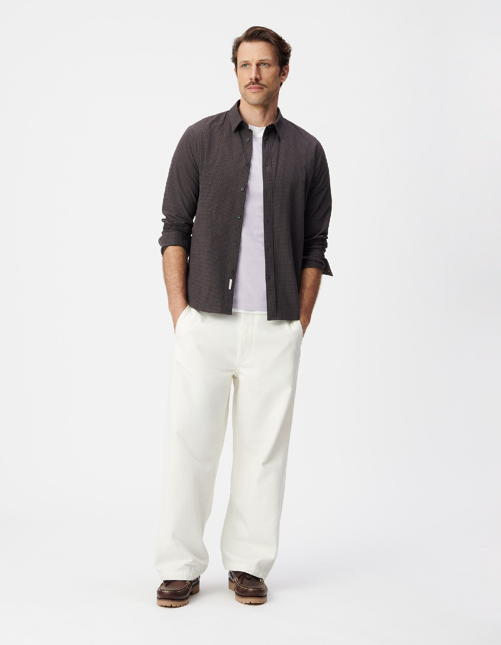 Chemise slim marine coton bio motif carreaux Homme