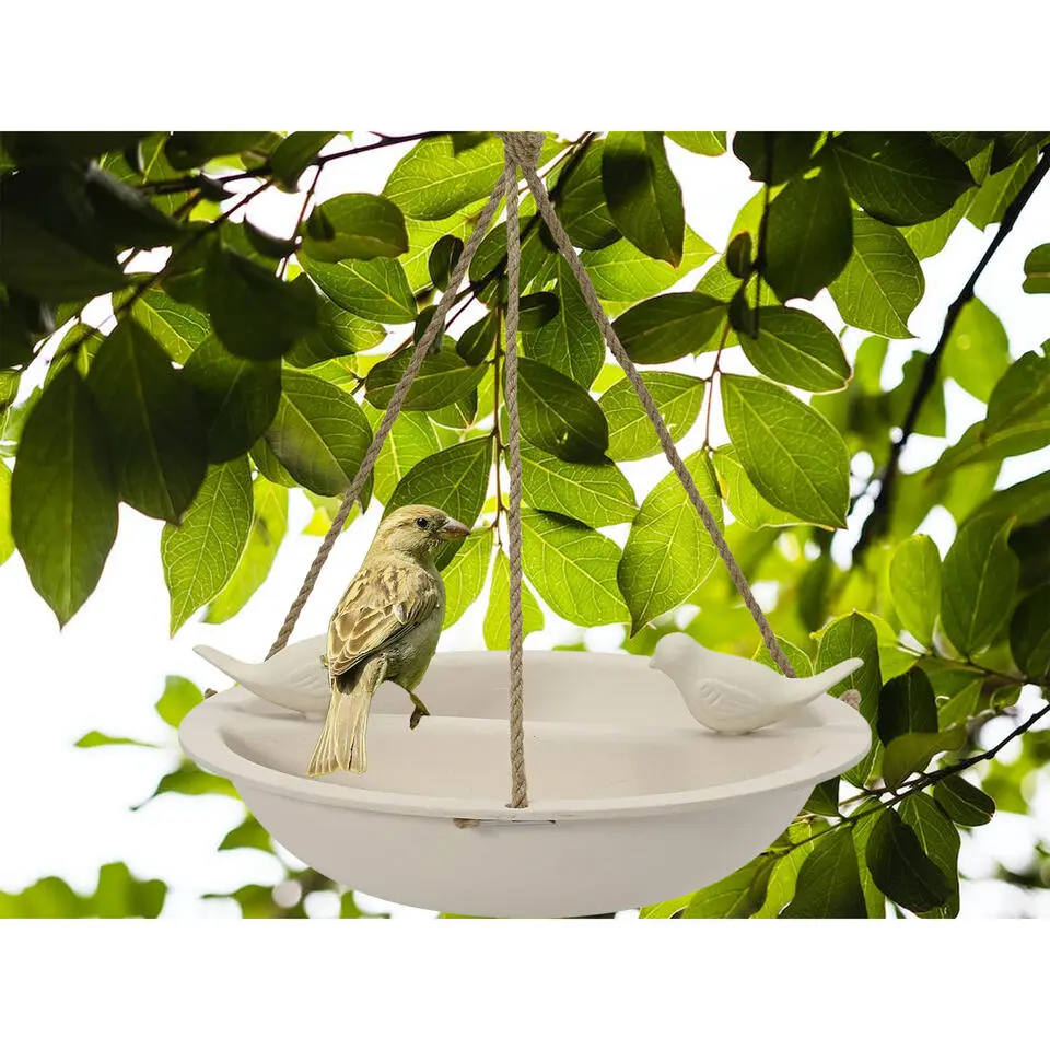 Decoris Vogelbad - bamboe hout - wit - drinkschaal - 27 cm