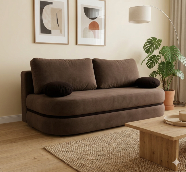 Rozkładana sofa VIBER z funkcją spania i pojemnikiem – Brązowa