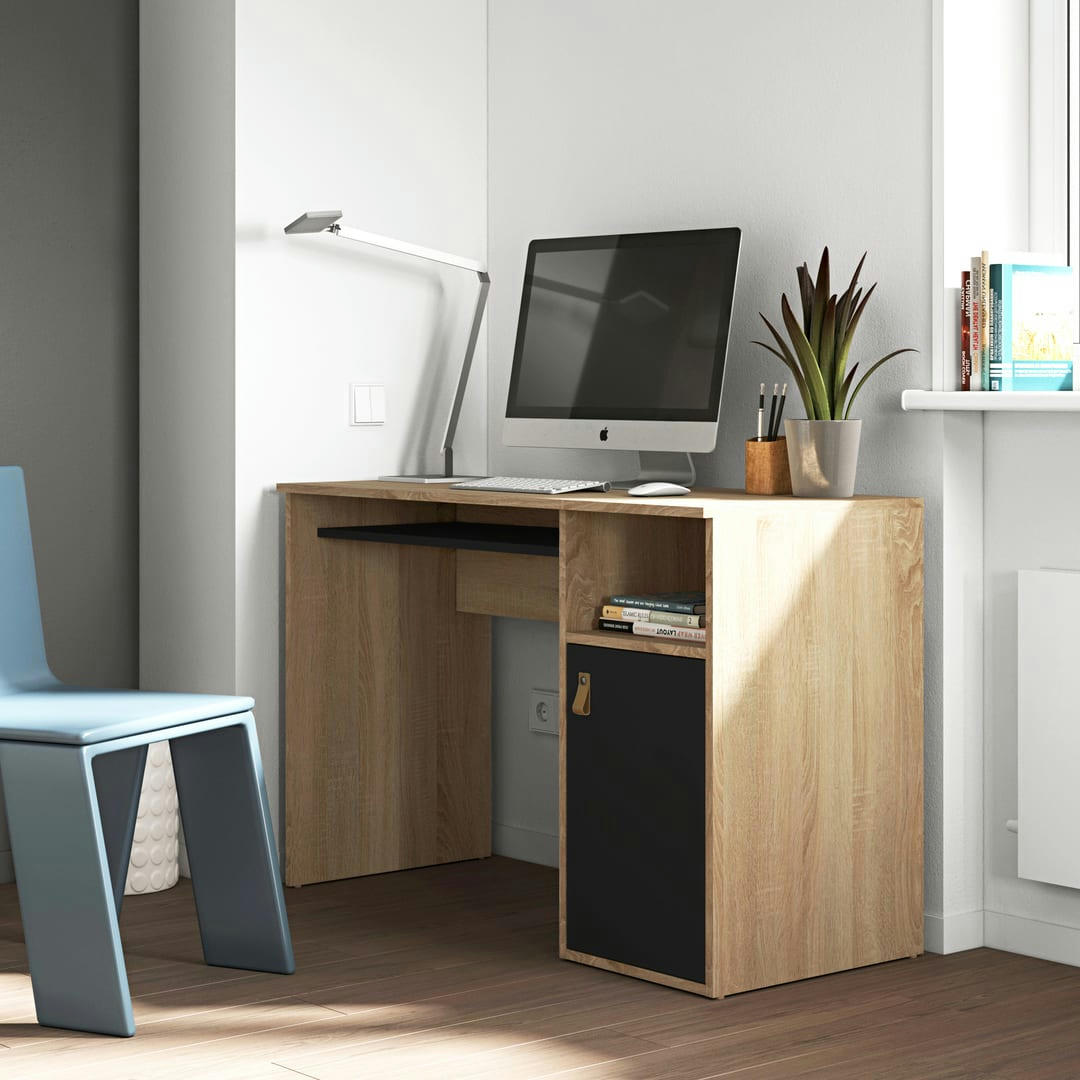 OXFORD - Bureau effet bois chêne naturel et noir