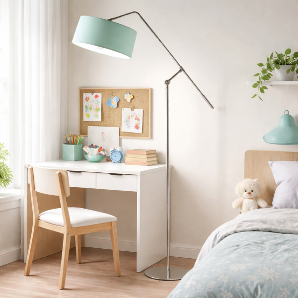 LIBERIA lampa podłogowa loft regulowana dziecięca Srebrny/ Miętowy