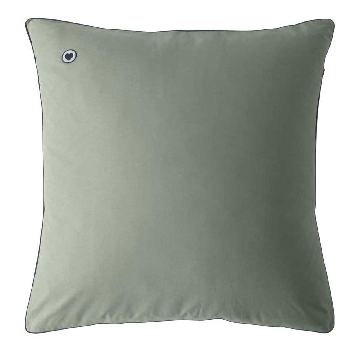 CŒUR SAUGE - Taie d'oreiller unie en coton bio vert sauge 64x64