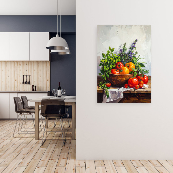 Obraz do kuchni jadalni restauracji, Martwa natura pomidory i zioła 20x30