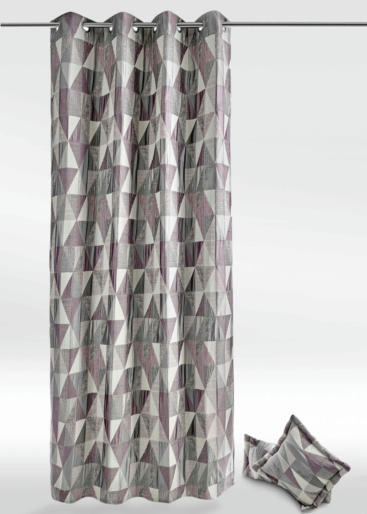- Rideau design à motifs triangulaires jacquard rose boudoir 140x260 cm