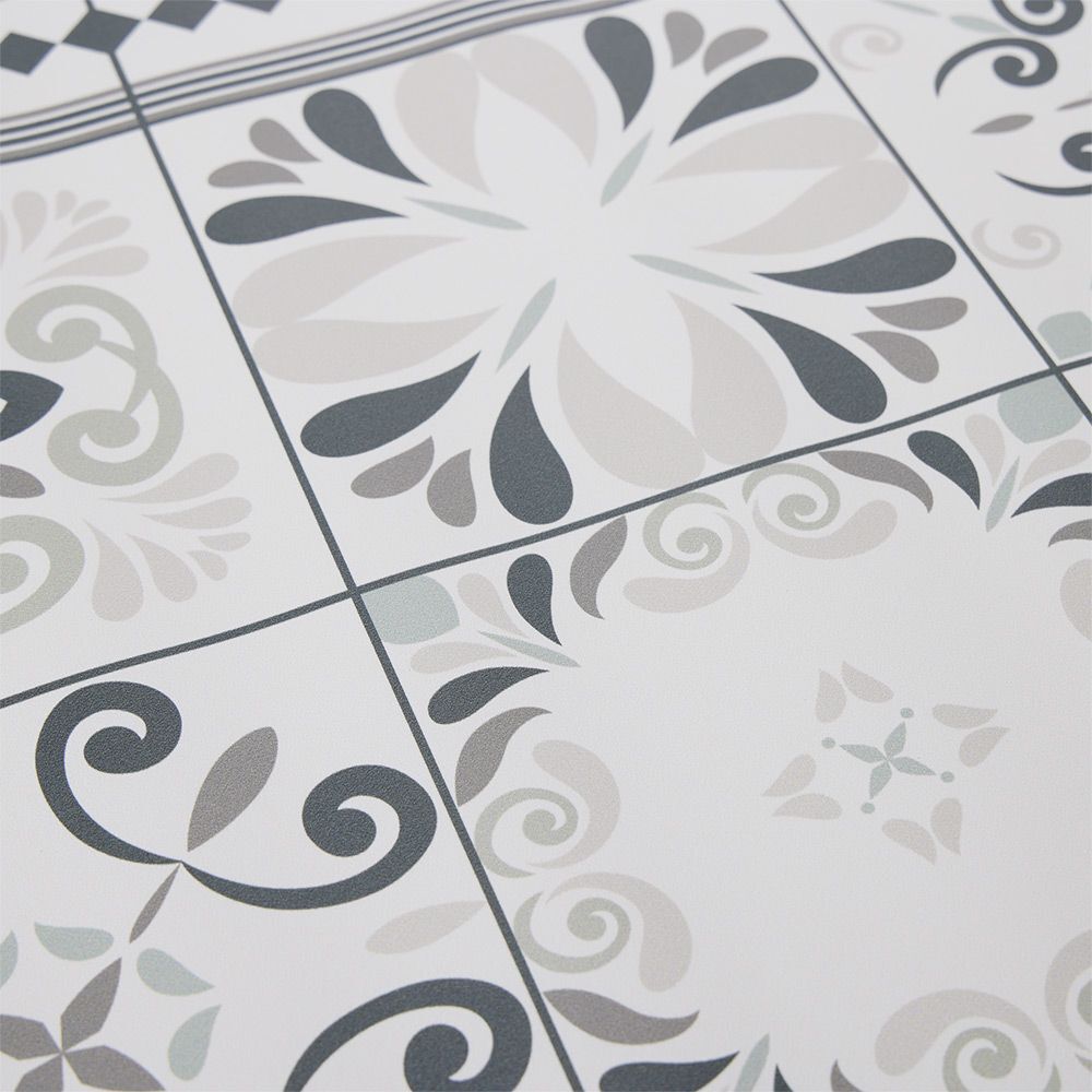 Tapis vinyle motifs carreaux de ciment gris et blancs 50x100cm