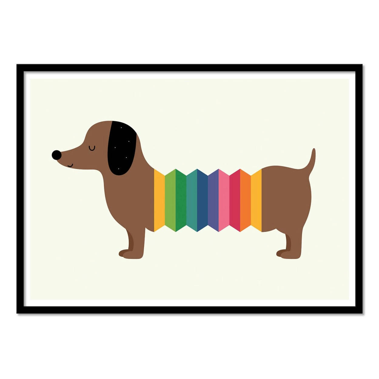 ANDY WESTFACE - RAINBOW DOG -  Affiche d'art avec Cadre bois noir - 50 x 70 cm